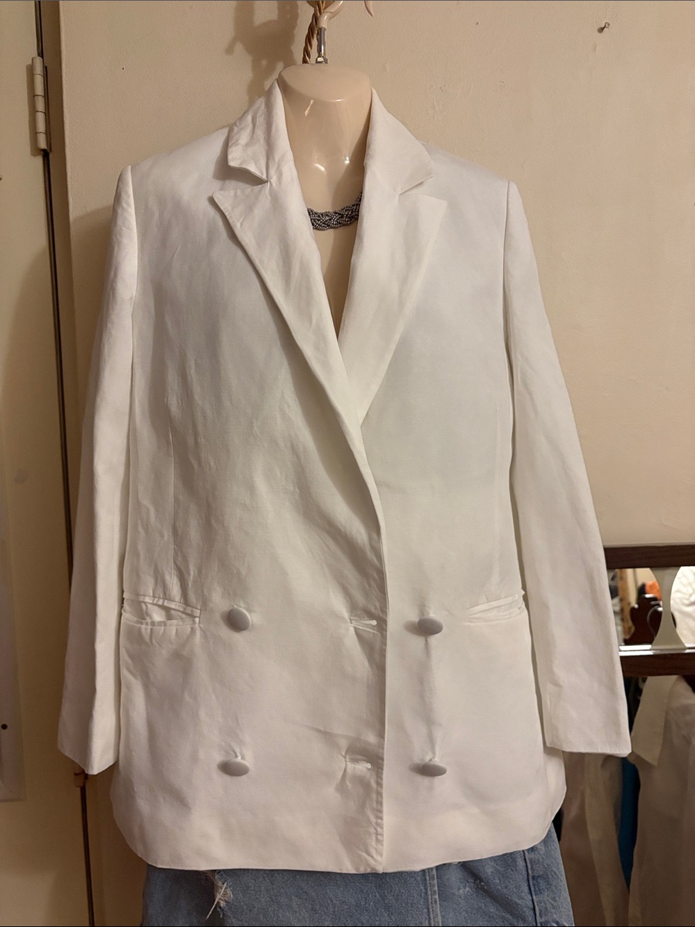 AllSaints White Double-Breasted Blazer Jacket. Linen. TENCEL - Picture 3 of 16